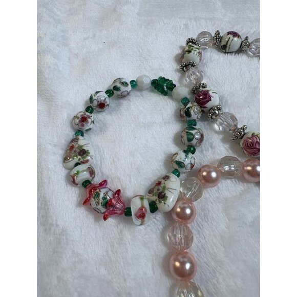Vintage Painted Ceramic Cloisonne Glass Beaded Stretch Bracelets - Set of 3 - Picture 6 of 8